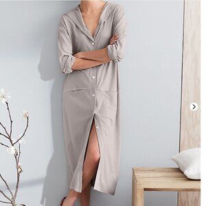 Eileen Fisher Organic Pima Cotton Button-Up Hooded Robe XS